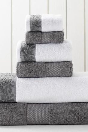 Modern Threads Filgree Jacquard Border Towel 6-Piece Set Dusty Rose in Charcoal at Nordstrom Rack