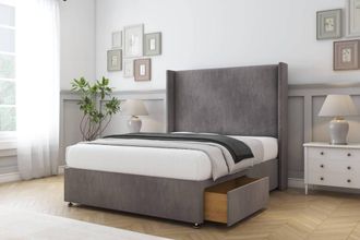 Sloomy Devonshire Naples Divan Set 2 Drawers-54 Wingback in Grey | Size: Super King