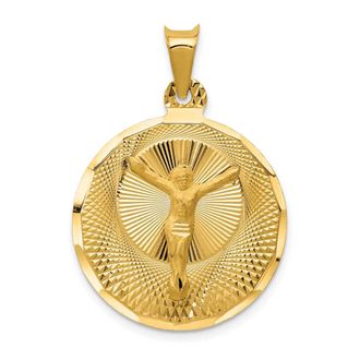 Diamond2Deal 14k Yellow Gold Polished Diamond-cut Corpus Circle Pendant