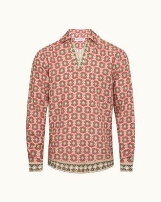 Orlebar Brown Ridley Relaxed Fit Passetto Print Overhead Shirt in Vermillion at Nordstrom, Size Xx-Large