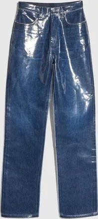 Gucci Washed And Coated Cotton Denim Pants, Size 34, Blue