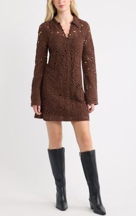Treasure & Bond Crochet Minidress in Brown Chicory at Nordstrom, Size Medium