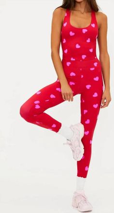 Beach Riot Piper Leggings In Royal Red Hearts