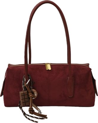 Generic PU Leather Armpit Bag Frosted Shoulder Bag with Pendant Tote Handbag (Wine Red)