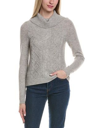 Sofiacashmere Sofiacashmere Cable Rib Texture Cowl Neck Wool & Cashmere-Blend Sweater