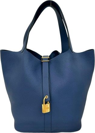 Hermès Blue Taurillon Clemence Leather Handbag Tote Bag (Pre-Owned)