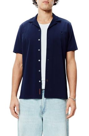 Psycho Bunny Jayme Rib Knit Camp Shirt in Evening Blue at Nordstrom, Size X-Large