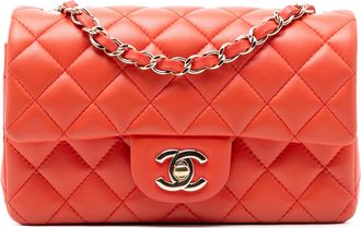Chanel Pre-owned Womens Mini Rectangular Classic Lambskin Single Flap - Orange Leather - One Size