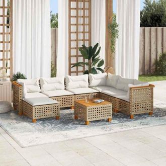 vidaXL Set De Sof&aacute;s De Jard&iacute;n Y Cojines 8 Piezas Rat&aacute;n Sint&eacute;tico Beige Vidaxl