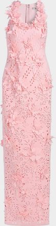 Badgley Mischka 3D Floral Pearly Embellished Gown