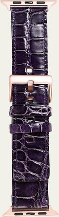 Abas Mens Apple Watch Alligator Watch Strap, Rose Gold Finish