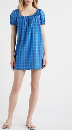 Faithfull The Brand Costa Minidress in Flor Check - Cobalt at Nordstrom, Size X-Small