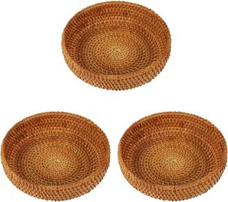 OEM 3 Cestas Redondas De Rat&aacute;n Tejidas A Mano Para Frutas, Cestas De Pan De Rat&aacute;n Para Alimentos De Cocina, Picnic