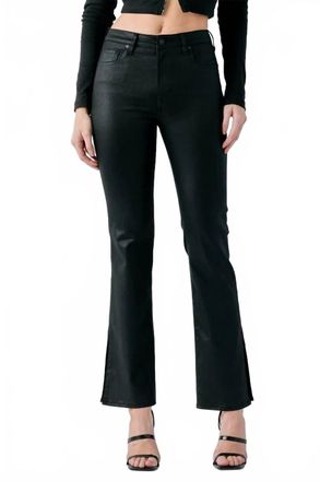 Hidden Jeans Coated Leather Raw Hem Cropped Flare Pants In Black