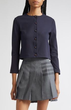 Thom Browne Crewneck Cardigan with Anchor Embossed Buttons in Navy at Nordstrom, Size 10 Us