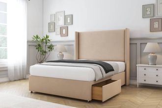 Sloomy Devonshire Plush Divan Set 2 Drawers-54 Wingback in Stone | Size: King