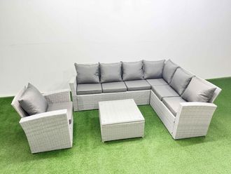 Fimous Rattan Garden Outdoor Furniture Set 7 Seater Rattan Garden Sofa Set in Light Grey