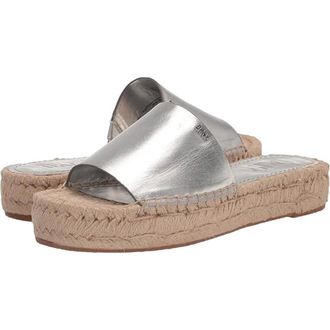 DKNY Dkny Camillo Sandals Women Silver Leather Slip On Platform Espadrille LION446