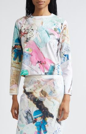 Ashley Williams Treasures Print Long Sleeve T-Shirt in White Multi at Nordstrom, Size X-Small