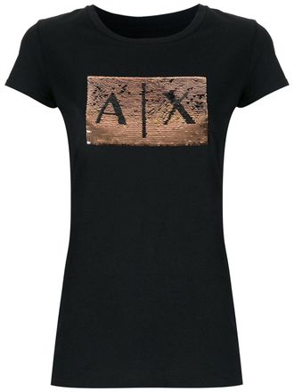 A|X Armani Exchange sequin-embellished crew-neck T-shirt - women - Cotton - S - Black