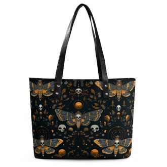 Generic Death Moth And Flower Print Tote Bags for Women Cute Shoulder Purses Handbags