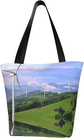 AOOEDM Wind Turbines Generating Electricity Reusable Grocery Bag Shopping Bag Casual Shoulder Bag Handbag for Men Women ECO Market Bag Beach Bag Travel Totes