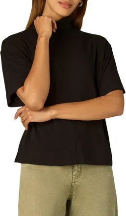 Wit & Wisdom Boxy Elbow Sleeve Turtleneck Top in Black at Nordstrom, Size X-Small