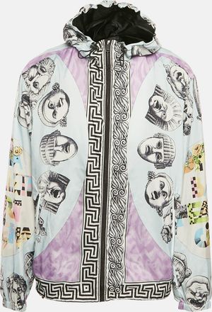 Versace Blue Printed Nylon Zip Front Jacket