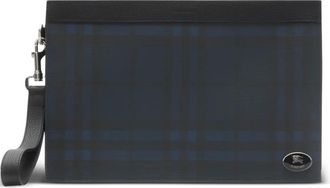 Burberry check-pattern leather clutch bag - Blue