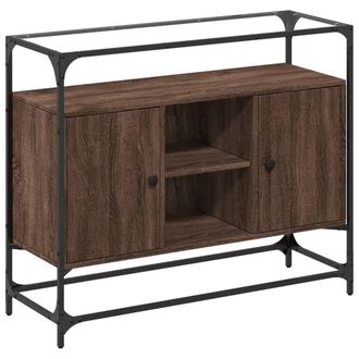 Berkfield Home Sideboard with Glass Top Brown Oak 98x35x81 cm Engineered Wood | Size: 98 x 35 x 81 cm