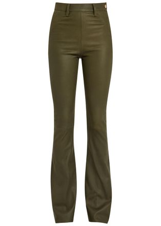 Skiim Brigitta Slim Flared-leg Stretch-suede and Leather Trousers - Khaki - 38 (UK10 / S)