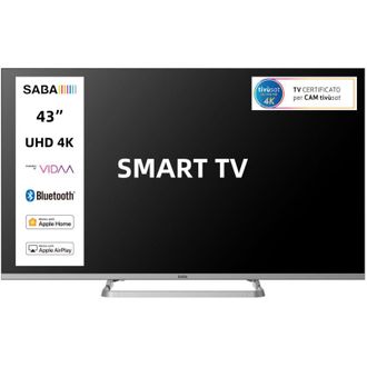 Saba SMART TV 43 FULL HD, Sistema operativo VIDAA, Triplo ter DVBT2/C/S2 HEVC MAIN10, Certificato TivuSAT, Piedistallo centrale, Dolby Audio