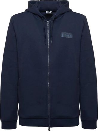 Emporio Armani Zip Hoodie Sweatshirt met Logo - Heren - Vesten met rits - Blauw - 3XL - Katoen - Hoodies & sweatvesten