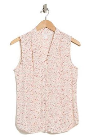 Nordstrom Rack V-Neck Sleeveless Woven Shell Top in Ivory- Pink Baby Buds at Nordstrom Rack, Size X-Small