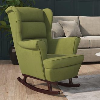 vidaXL Vidaxl - Silla Mecedora Patas De Madera De Caucho Terciopelo Verde Claro