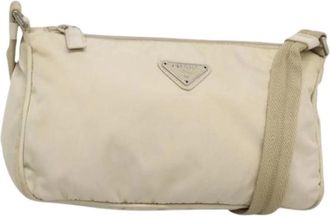 Prada Pre-owned Cross Body Bags, female, Beige, Size: ONE SIZE Pre-owned Nylon Cross Body Bag