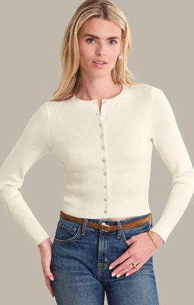 525 america Anne High Rib Waist Cardigan In Chalk