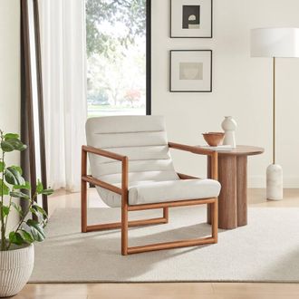 Furniturebox Cassia Beige Fabric Mid Century Modern Accent Chair