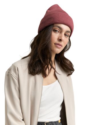 Tom Tailor Beanie TOM TAILOR, Damen, deeply mauve melange, Strick, Materialmix, meliert, M&uuml;tzen Beanie, mit Rippstruktur
