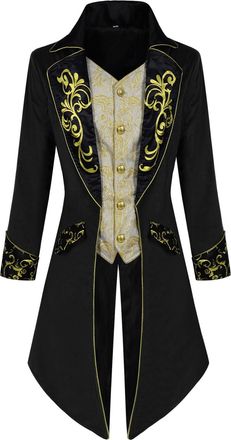 Generic Mens Steampunk Jacket, Gothic Coat, Mens Midi, Trendy Medieval Black Tailcoat, Embroidery, Victorian Frock Coat, Tuxedo Theatre Performance, Pirate Cl
