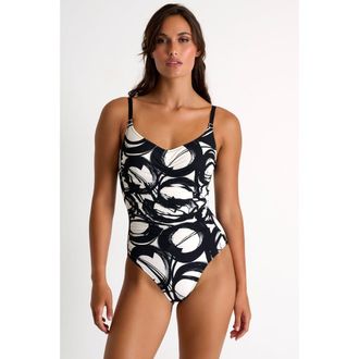 Shan Classic One-Piece Swimsuit With Front Ruching in Print at Nordstrom, Size 6