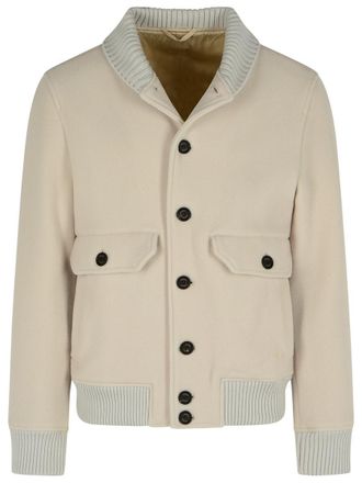 Eleventy Beige Wool Blend Bomber Jacket