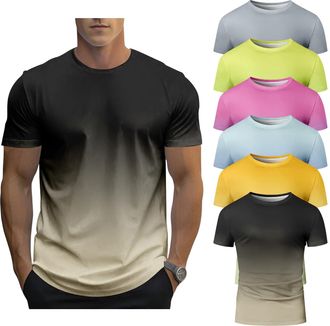 Generic 6 Pack Mens Gradient Color T-Shirt, Short Sleeve Crewneck, Summer Short Sleeved Round Neck Gradient T-Shirt (UK, Alpha, XL, Regular, Regular, 2)