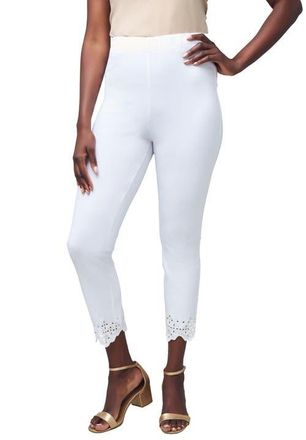 Jessica London Stretch Cotton Eyelet Capri Legging in White Floral Eyelet at Nordstrom, Size Medium