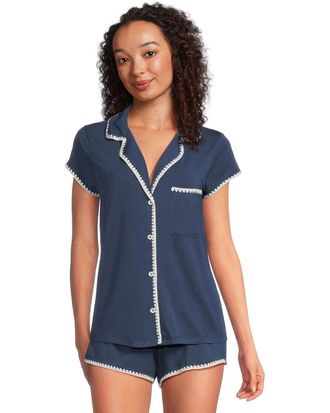 Eberjey Frida Pajama Set Womens Navy Contrast Trim Stretch Sleepwear JDM2379