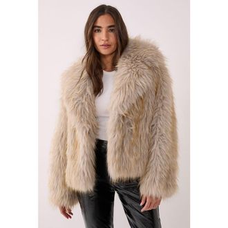 NASTY GAL Faux Fur Collared Cropped Coat in Ecru at Nordstrom, Size 8