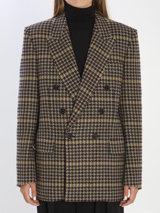 Saint Laurent Womens Checked Wool Jacket - Black - Size EU 38 (Womens)