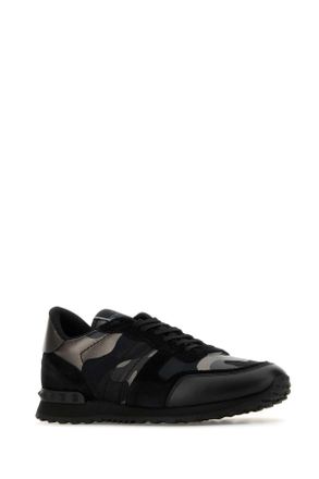 Valentino Garavani Mens Rockrunner Sneaker Black Splicalf Leather