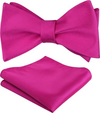Alizeal Mens Classic Self Bow Tie and Hanky Set, Hot Pink
