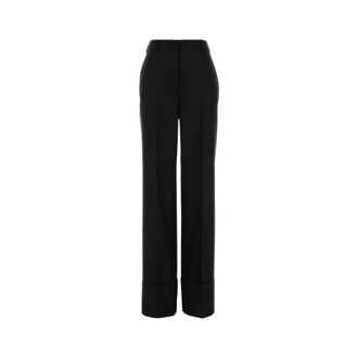 Valentino Garavani Wide Trousers, female, Black, Size: 2XL Virgin Wool Pants
